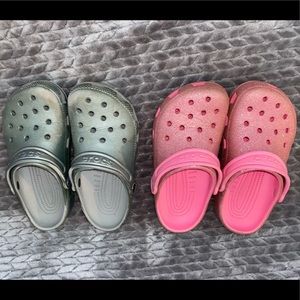 Crocs Silver and Pink Sparkle